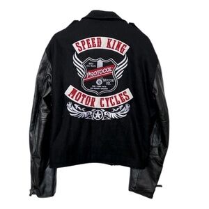 ProtocolxParish Nation Rap HipHop Black Motorcycle Jacket Wool Blend Leather XL
